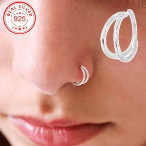 TEMU 여성용 코 피어싱 반지 1개입. 쉬운 이중 레이어 디자인과 반짝이는 스태킹이 특징이며, S925 실버로 제작되었습니다. 파티, 뮤직 페스티벌, 휴가 및 일상복에 적합하며, 저자극성입니다.