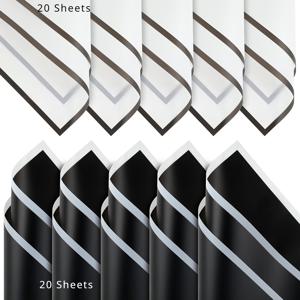 TEMU 새 꽃다발용 흑백 테두리 포장지 40매 (검정 테두리 20매, 흰색 테두리 20매 포함). 꽃꽂이, 선물 포장, 웨딩 포장에 적합하며 모든 행사에 적용 가능