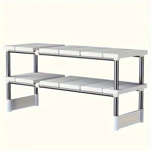 TEMU 조절 가능한 싱크대 아래 수납 선반 - 내구성 강한 스테인리스 스틸 프레임 & 플라스틱 선반, 다층 공간 절약형 캐비닛, 욕실 캐비닛에 적합, 작은 공간용 조절 가능한 높이 선반 유닛, 조립 필요|욕실선반|수납정리함|화장실선반