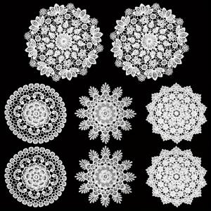 TEMU 8pcs 세트 6 In 레이스 도일리 - 테이블 웨딩 장식, 코스터, 플래첼, 차 커피 코스터, 라운드 크로셰 플래첼, 손수 만든 코스터, 빈티지 화이트 테이블 도일리, 주방 식당 파티 웨딩 드레스서 장식|티테이블