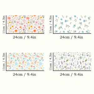 TEMU 4개 세트 섬세한 야생화 디자인 UV DTF - 방수 및 스크래치 방지 유리 컵과 병용, 3D 클리어 비닐 랩, 4.3