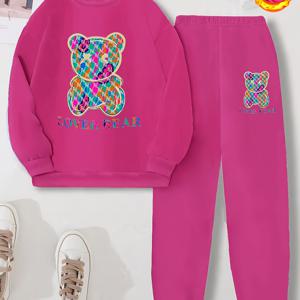 TEMU 1세트 여성 캐주얼 폴리에스테르 플리스 레터 프린트 둥근 목 스웨트셔츠와 스웨트팬츠 파자마 세트 성인용 - 가을/겨울용 아늑한 니트 홈웨어