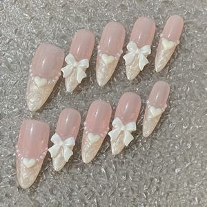 TEMU 럭셔리 핑크 글리터 롱 드롭 모양 네일 폼, 스트로브 마감의 수제 착용 가능한 인공 네일, 10개/박스, 드롭 모양