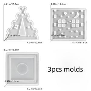 TEMU 레진 및 석고용 별과 달 실리콘 몰드 3개 세트. 별과 달 테마 캠핑 텐트 양초 홀더 및 장식 조명 제작에 적합합니다.
