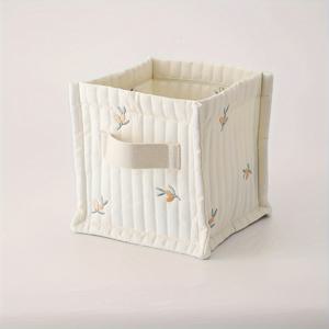 TEMU 손잡이가 있는 화이트 스퀘어 보관 바구니, 기저귀, 옷, 장난감에 적합 - 리본 보우 디자인의 휴대용 나일론 정리함, 엄마와 아이를 위한 완벽한 선물