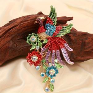 TEMU 라인스톤 피닉스 디자인 여성 브로치, 치파오 수트 코트 중국 스타일 의류 액세서리