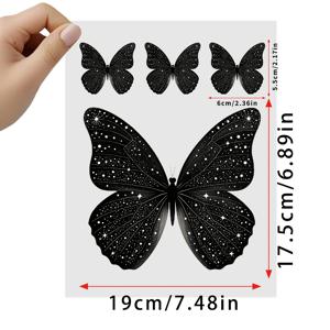 TEMU 4개/세트, 3가지 작은 사이즈와 1가지 큰 사이즈, 우아한 만화 스타일 반짝이는 별이 빛나는 하늘 검은색 나비 패턴, 다리미 부착 스티커, 흰색 잉크 열 스탬핑, 열전사 스티커, 비닐 열 프레스 패치, 패치 스티커, 의류 티셔츠, 마스크
