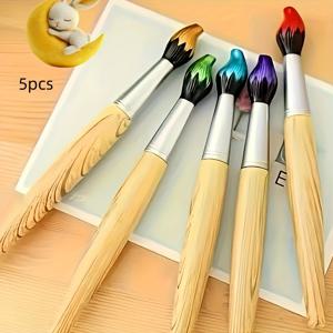TEMU 5pcs 창의적인 브러시 펜 세트 - 시뮬레이션 목재 오일 페인팅 효과, 금속 캡이 있는 밝은 색상 브러시 - 쓰기, 그림 그리기 및 일기 쓰기에 이상적 - 학교로 돌아가기와 문구 애호가를 위한 완벽한 선물, 예술 용품 | 밝은 브러시 펜 | 금속 마감