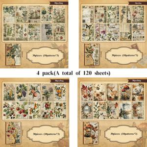TEMU 4팩 120장 로스트 메모리 시리즈 빈티지 식물 꽃무늬 테마 글쓰기 베이스 페이퍼, 스크랩북 용품, 노트북, 사진액자, 휴대폰 케이스, 머그잔, , 잡지, 문구함, DIY 종이 접기 포장용