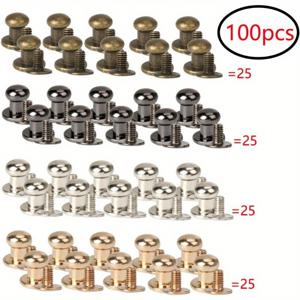 TEMU 100개 아연 합금 몽크 헤드 니플 스터드, 25개 건 블랙 + 25개 골드 + 25개 실버 + 25개 골드, 벨트 가죽 하드웨어 액세서리 스크류 버클 장식 리벳