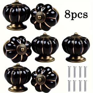 TEMU 빈티지 세라믹 호박형 수납장 손잡이, 블랙 - 주방/화장대서랍/캐비닛/옷장문용 (나사포함)