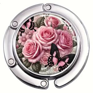 TEMU 여성용 빈티지 플로럴 백 행거 - 접이식 핸드백 후크 & 파우치 홀더, 우아한 핸드백 액세서리 (가방, 지갑, 핸드백용) - 스타일리시한 백 행거