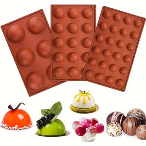 TEMU 3pcs 실리콘 베이킹 몰드 - 반구, 원형, 스마일 얼굴 디자인으로 케이크, 초콜릿, 푸딩, DIY 비누 제작에 적합 - 식품 등급, 다중孔, 청소 및 보관 용이, 베이킹 액세서리|재미있는 모양|강력한 실리콘