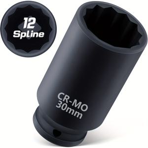 TEMU 30mm 딥 임팩트 소켓 (1/2인치 드라이브), 12점 디자인, 열처리 크롬 몰리브데넘 합금강 재질, 미터법 사이즈, 육각 딥 소켓, 액슬 너트 임팩트용으로 적합