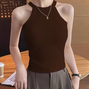 TEMU 단색 여성용 민소매 캐미솔 탱크탑, 여름용 노백 넥 스트랩 란제리