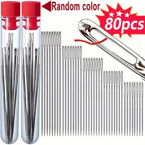 TEMU 80개 스테인리스 스틸 대형 바늘 - 전문가용 가죽 스티칭 바늘, 십자수 바늘, 자수 바늘, 다양한 크기의 가죽 프로젝트용 손바느질 바늘 대형 세트