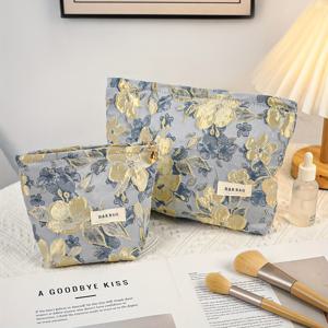 TEMU 1개/2개 세트 다크 골드 엠보싱 여성 여행 화장품 파우치, 클러치 백, 대용량 접이식 화장품 가방, 휴대용 티슈 및 휴대폰 수납 가능, 학생 및 여성을 위한 소형 화장품 가방, 선물