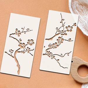 TEMU 우아한 복숭아꽃과 가지 스텐실 2개 - 재사용 가능한 플로럴 디자인 페인팅 템플릿, 가정 장식용, 나무 및 벽에 페인팅하기에 적합 - 다용도 플로럴 디자인