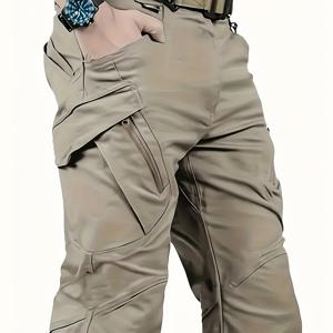 TEMU 남성용 기능성 경량 카고 팬츠 - 멀티 포켓, 통기성이 뛰어난 폴리에스터, 아웃도어 하이킹, 트레이닝 및 낚시용 | 스포티한 스타일 | 내구성 있는 원단, 캠핑 장비, 기계 세탁 가능, 벨트 없는 솔리드 컬러 디자인