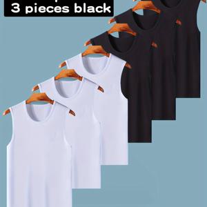 TEMU 남성용 와이드 숄더 민소매 탱크 탑 6종 세트, 얇은 단색 라운드넥 조끼 (블랙, 화이트, 그레이), 스포츠 및 피트니스에 적합, 편안한 착용감|민소매