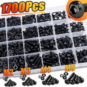 TEMU 1700개 헥스 버튼 헤드 머신 스크류 세트, M2 M3 M4 M5 미터법 볼트와 너트 키트, 락 및 플랫 와셔 포함, 등급 10.9 합금강 미터법 볼트 세트 (케이스 포함)