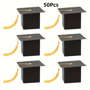 TEMU 그녀/남자 선물 20/50개입, 금색 태슬이 달린 검은색 졸업 모자 상자, 파티 선물 상자, 박사모 포장, 검은색 졸업 축하 장식, 졸업 파티 용품