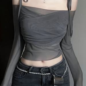 TEMU 여성용 우아한 넥스트랩/셔츠 칼라 블라우스 - 부드러운 반투명 긴팔 탑, 가을에 적합, 캐주얼부터 드레시한 행사까지 - 세탁기 사용 가능 솔리드 컬러 셔츠 (우아한 스페셜 라인)|여성블라우스