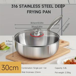 TEMU 18/10 삼중 스테인리스 스틸 프라이팬 (뚜껑 포함), 모든 조리기구 호환, 최대 660도 오븐 사용 가능, 식기세척기 안전