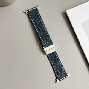 TEMU 빈티지 데님 애플워치 밴드 | 시리즈 1/2/3/4/5/6/7/8/9/10/SE/울트라 호환 | 38mm 40mm 41mm 42mm 44mm 45mm 49mm | 아미 그린 | 라이트 블루 | 네이비 블루 | 3가지 색상 선택 | 메탈 버클 + 화이트 강화 스티칭 | 비즈니스 캐주얼 액세서리