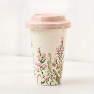 TEMU 봄 벨 릴리 세라믹 커피 머그컵 (뚜껑 포함) - 대용량 플로럴 디자인, 재사용 가능 & 식기세척기 안전, 생일/어머니날/오후 차 시간을 위한 우아한 선물