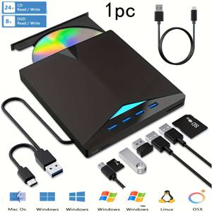 TEMU 4개의 USB A 포트와 TF/SD 카드 슬롯이 있는 다기능 외장 CD/DVD 드라이브. USB 3.0, CD/DVD 플레이어, 버너, 리더가 장착되어 노트북, 맥북, 데스크탑 컴퓨터와 호환됩니다.|CD플레이어