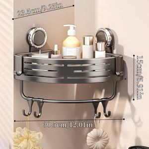 TEMU 1개 흡착식 샤워 선반 후크 포함 - 드릴 없이 부착/볼트 벽걸이 공간절약형 삼각형 코너 선반, 고강도 광택 알루미늄 욕실 정리대, 샤워실, 욕조 및 주방 정리용