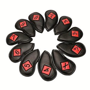 TEMU 11개/세트 골프 아이언 클럽 및 웨지 헤드 커버, 골프 클럽 헤드 보호 캡, 블랙 및 레드 색상으로 제공, 대부분의 클럽에 적합, 단면 자수 클럽 라벨 특징