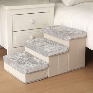 TEMU 저장 공간이 있는 3단 접이식 애완동물 계단, 미끄럼 방지 개 램프, 소형부터 대형 개까지 적합, 부드러운 플러시 커버 스텝, 편안하고 안전한, 침대 및 소파에 완벽한, 개 계단