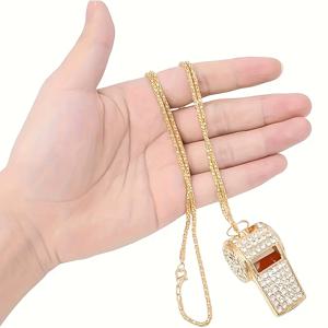 TEMU 유니크한 메탈 인조 스톤 호루라기 1개, 반짝이는 액세서리 및 체인, 다용도 강력하고 선명한 소리 호루라기, 코치, 심판, 농구, 수영장 경비원, 스포츠 경기, 야외 활동에 적합, 골드 색상