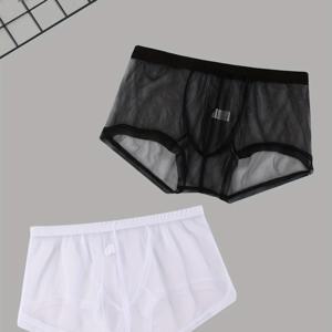 TEMU 2팩 남성용 시스루 속옷 - 초박형 빠른 건조 복서 브리프, 부드럽고 통기성 좋은 헬스, 수영, 일상복 - 피트니스 & 캐주얼용 섹시한 시스루 팬티