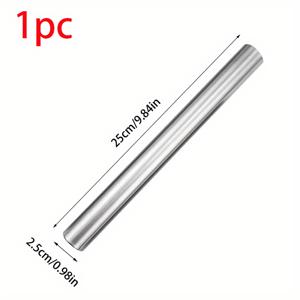 TEMU 싱글 이지 스테인리스 스틸 롤링핀, 베이킹에 이상적, 설탕, 파이, 만두, 원통, 피자 반죽을 압출할 때 완벽하게 작동합니다. 30cm, 25cm 또는 20cm 사이즈의 속이 빈 밝은 스테인리스 스틸 반죽 롤러 중에서 선택할 수 있습니다.