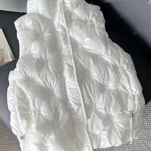 TEMU 여성용 패딩 조끼 2025 신상 가을 겨울 반짝이는 세탁 필요 없는 패션 다용도 스타일리시 조끼 코트, 트렌디 순백색 스탠드 칼라 지퍼 두꺼운 보온 민소매 여성용 조끼