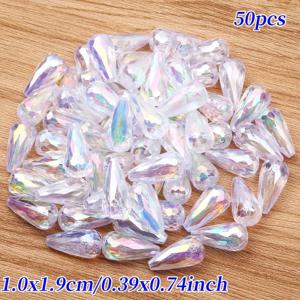 TEMU 10x19mm AB 투명 물방울형 광택 아크릴 비즈, 50개 - 주얼리 만들기, 키체인, 팔찌, 신발 & 가방 장식품, 스페이서 비즈, 패션 공예용 소재
