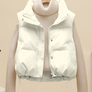 TEMU M1000# 여성용 민소매 반팔 조끼, 가을/겨울용, 스탠드 칼라의 스타일리시한 한국 버전|여성의류|민소매|패션