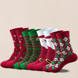 TEMU 여성용 미드 캐프 양말 4팩, 크리스마스 선물, 귀여운 만화 패턴, 일상용 고품질 양말