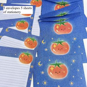 TEMU 토마토 테마 편지 봉투 세트, 5개 봉투 + 5장 편지 용지, 손글씨 메시지, 도트 스티커 포함, 고급스러운 디자인, 창의적인 편지 봉투