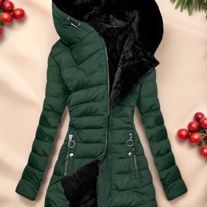 TEMU 여성용 지퍼업 긴팔 슬림핏 패딩 후드 코트