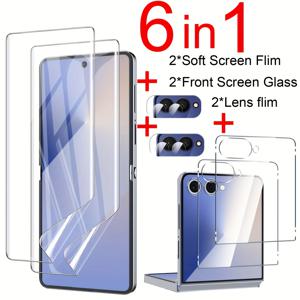 TEMU Samsung Galaxy Z Flip 7 Flip7 5G 5 6용 6In1 강화 유리 2매 + 부드러운 TPU 스크린 보호 필름 2매 + 후면 카메라 초강력 내성 [6개]
