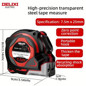 TEMU 델릭스 전기 스틸 줄자 5m 7.5m 10m 두꺼운 강화 박스형 측정용 자, 가정용, 건설업, 목공에 적합|줄자