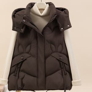 TEMU 새로운 탈부착 가능 후드 겨울 조끼, 두꺼운 만화 토끼 디자인, 루즈핏, 한국 스타일|패션