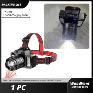 TEMU 스마트 센서, USB 충전식, 핸즈프리 손전등, 조절 가능한 줌, 전원 표시등, 빨간색 및 파란색 스트로브 조명, COB 측면 조명 기능이 있는 초고휘도 LED 헤드램프. 캠핑, 하이킹, 낚시 및 비상 상황에 적합