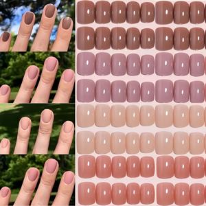 TEMU 96개 4색 누드 숏 스퀘어 패치 인조 손톱 - 풀 커버리지 광택 표면, 쉽게 제거 가능, 자연스러운 외관 여성 선물, 귀여운 네일 교체, 사계절용, 홈 매니큐어, 내구성 있는 프레슨 네일, 부드러운 마감, DIY 매니큐어 애호가, 뷰티 엔서시아스트