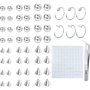 TEMU 56개 모조 눈썹 링 세트, 리플레이스 및 스티커 포함, 입술 래브릿 스터드, 비피어싱 코 홀, 3MM, 4MM, 5MM 사이즈의 피부 피어싱용 바디 주얼리|피어싱