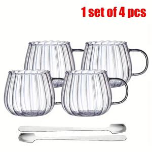 TEMU EGKEA 2-4개 세트, 450ml/15.2oz 단층 유리 커피컵 (손잡이 & 스푼 포함), 호박형 유리잔 - 고강도 보로실리케이트 유리 텀블러, 커피, 주스, 우유, 차에 이상적, 여름과 겨울 음료에 완벽